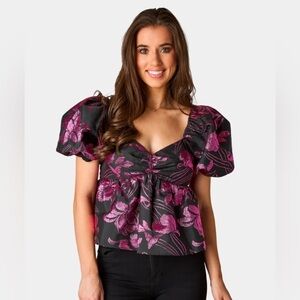 Buddy Love Womens XS Blakely Jacquard Floral Black Purple Shirt New